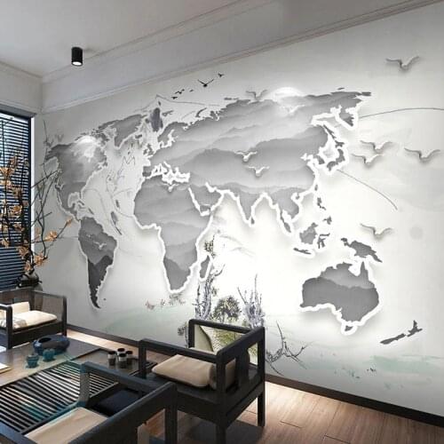 Custom Mural Wallpaper Chinese Style 3D Abstract Ink World Map Fresco Living Room TV Sofa Study Background Wall Papel De Parede