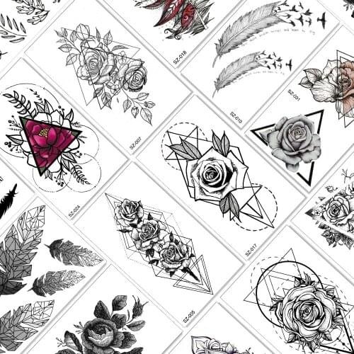 Qucious Geometric Flower Temporary Tattoos Fake Body Art Chest Wasit Tattoos For Women Waterpoof Beauty Realistic Sheets Sticker