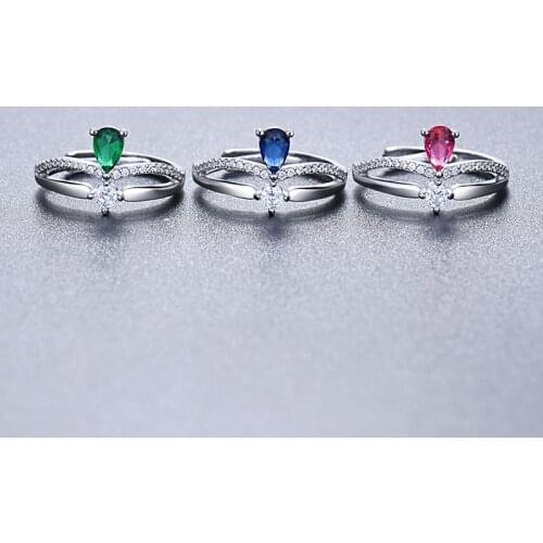 Luxury Simple Pear Shaped Crystal Ring Elegant Lady Inlay Zircon Opening Adjustable Ring Charm Bride Engagement Ring Jewelry