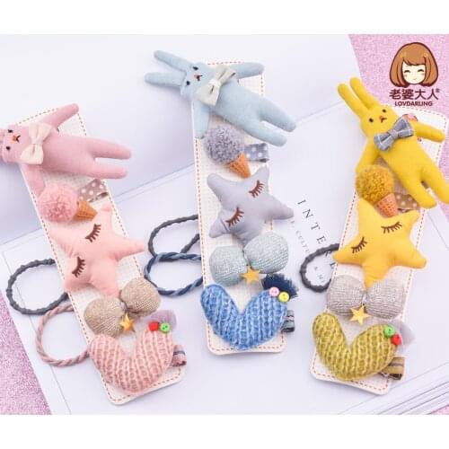 Handmade Autumn/Winter Japanese and Korean Wool Heart-Shaped Five-Pointed Star Bunny Childrens Hair Clip Hairpin Suit