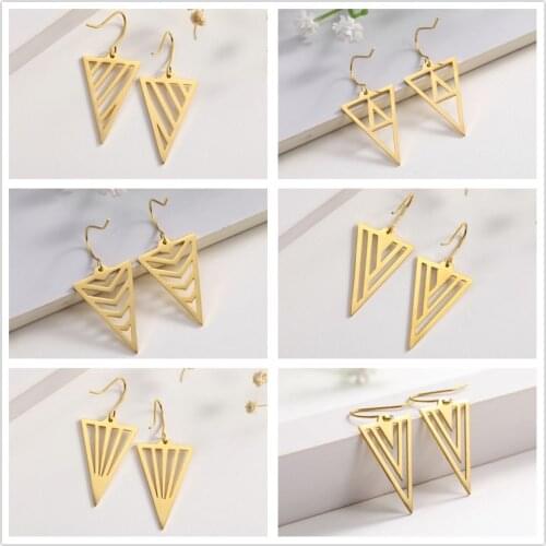 My Shape Triangle Geometric Hollow Statement Earrings Stainless Steel Dangle Earrings Golden Black Ear Accessories Gift Brincos