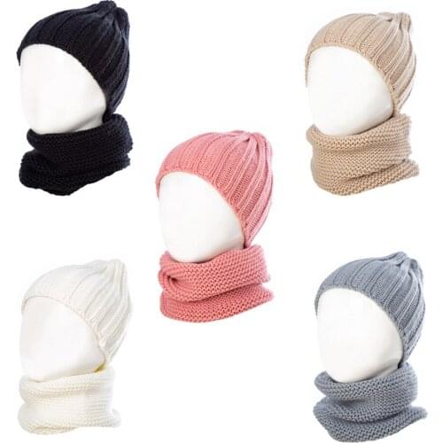 Girl Beanie Warm Knitted Hat and Scarf Set Children Winter Crochet Hats Caps for Boys Kids TD327