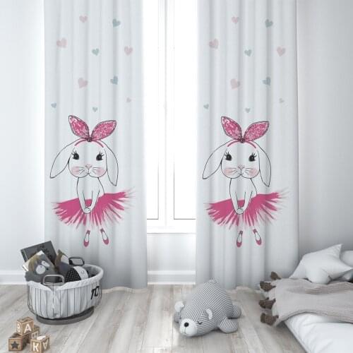 Curtains Children 3D Printed Decorative Items Home Childrens Room Pink Ballerina Rabbit Model 148