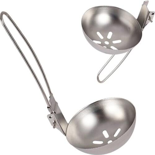 Outdoor Stainless Steel Folding Spoon Picnic Camping Dinnerware Foldable Tableware Soup Ladle Slotted Spoon With Folding Handle