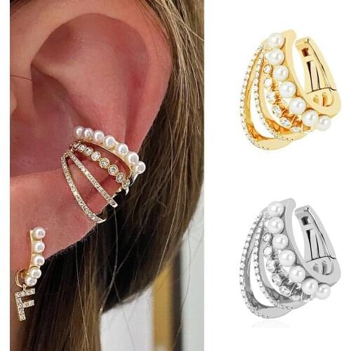 Folding ear clip female diamond zircon ear clip Pearl earrings 2021 new cochlea clip European and American ear clip
