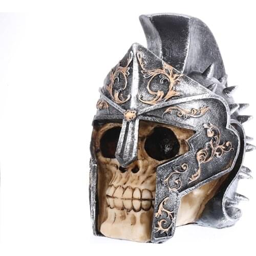 Mpquerry Gothic Helmet Resin Human Skull Statues Warrior Skull Skeleton Sculpture Home Decoration Accessories decoracion hogar