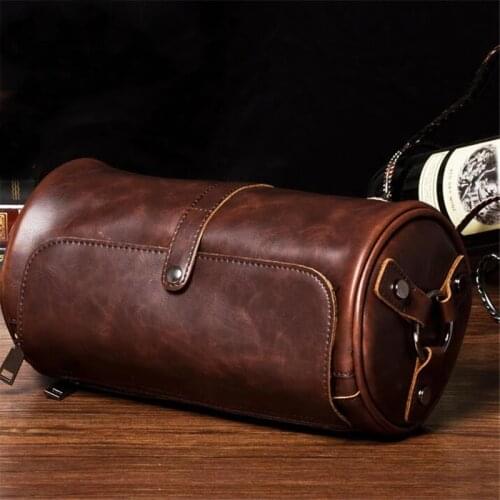2020 Hot Sale New Fashion Mens Crazy Horse Leathe Shoulder Bag Cylindrical Shape Messenger Bags Crossbody Leisure bolso hombre
