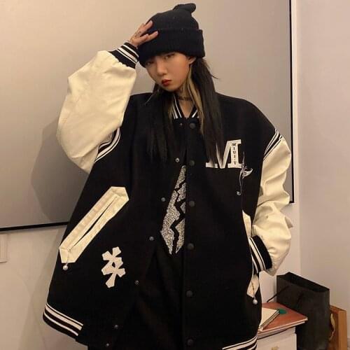 Baseball Pure Letter Casual Coat Fresh Stripe 2021 Autumn Arrival Hot Bomber Brand Clothing Women Jacket Single Breasted Spliced