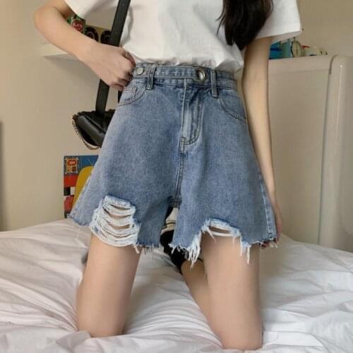 Woman Jeans Pants 2021s Pants Womens Summer Loose High Waist Ripped Jeans Shorts Pantalones Vaqueros Mujer