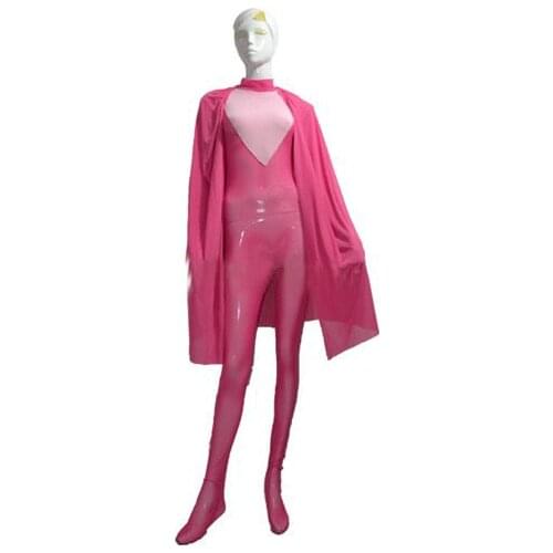 Lady Pink and Light Pink Spandex Bodysuit with Cape Halloween Catsuit