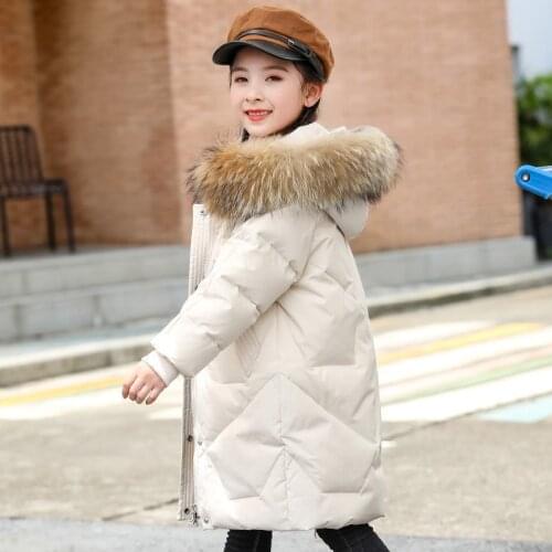 Winter Kids Girls Clothing Long Duck Down Jacket Faux Fur Coat Snowsuit Outerwear Infant Overcoat Cashmere Suit Children Top