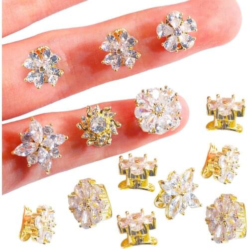 1Pc Spinning Nail Zircon Charms Flower Owl Spinning Nails Crystal Diamonds Gold Base Rhinestones Rotating 3D Nail Art Charms