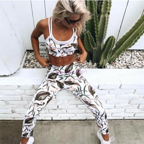 By dhl 100pcs hot Women Sports Print Clothing Sets Tops Pants Yoga Set Mesh Patchwork Exercise Gym Fitness Sport Wear Suit