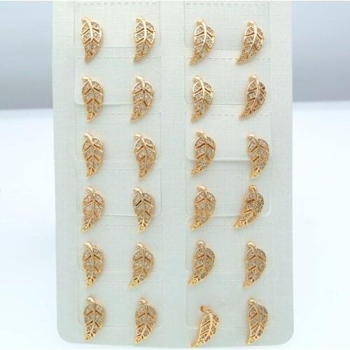 12Pair Wholesale Stud Earrings Gold Leaf Jewelry Accessory Women Boucle Oreille Femme Orecchini Oorknopjes Korvakorut Kupe E2901