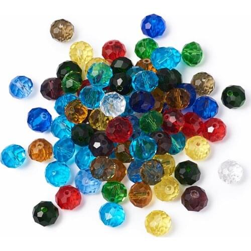 200pcs 4mm 6mm 8mm 10mm Electroplate Faceted Rondelle Transparent Glass Beads Mixed Color for Bracelet Necklace Jewelry Making