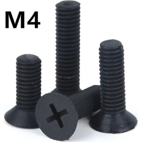 200PCS M4x6/8/10/12/15/20/25/30mm black cross flat plastic screw Nylon insulated screw countersunk head cross bolt screw