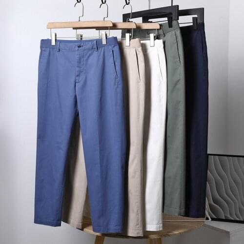 2021 Spring Autumn New pants men casual garment dyed ankle-length trousers striped turn up cuffs plus size chinos NC481