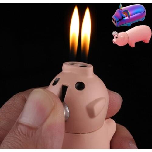 2021New Interesting Pink Pig Lighter Butane Inflation Fire In Both Nostrils Tungsten Cigarette Lighter USB Rechargeable Lighter