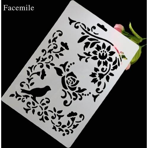 26x17.8cm Vines bird scrapbook stencils spray plastic mold shield DIY cake hollow Embellishment printing lace ruler Easter