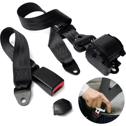 3 Point Car Seat Belt Auto Webbing Buckle Seatbelt 2.8m Retractable Extension Car Safety Seat Lap Shoulder Belt Black Accessory