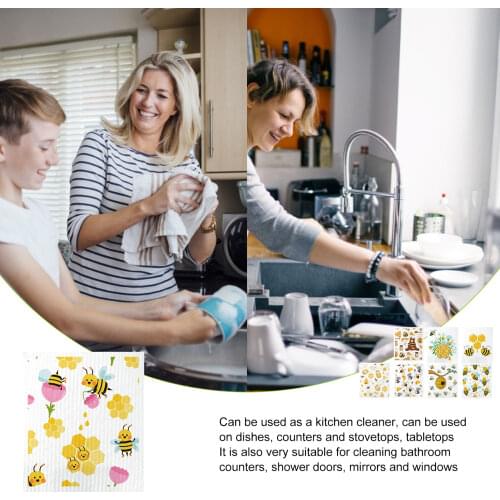 8PCS Bee Dishcloth Reusable Wood Pulp Cleaning Cloth Quickdrying And Washable Household Absorbent Kitchen Towels remarkable