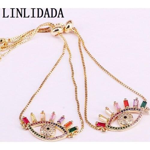 8Pcs Rainbow CZ Micro Pave Eye Elegant Lady Girl Bracelets Colorful Zirconia Fashion Jewelry Gifts