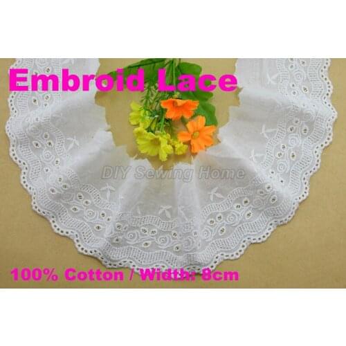 8cm width 100% Cotton embroid lace sewing ribbon guipure trim fabric warp knitting DIY Garment Accessories free shipping#3255