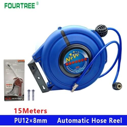 Automotive Hose Reel 15 Meters Pneumatic PU Tube OD 12mm ID 8mm Retractable Telescopic Drum Rolling Machine Yarn Clamping Pipe