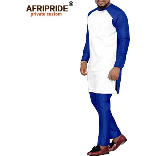 Bazin Riche African Clothes for Men Long Sleeve Dashiki Tracksuit Shirts and Pants 2 Piece Outfits Plus Size Formal A2116018
