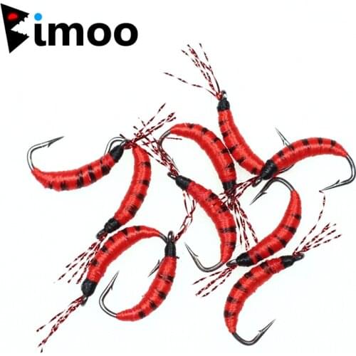 Bimoo 6PCS/Lot #6 Rainbow Brown Brook Trout Greyling Caddis Nymph Lures Buzzers Red Miracle Midge Fishing Flies