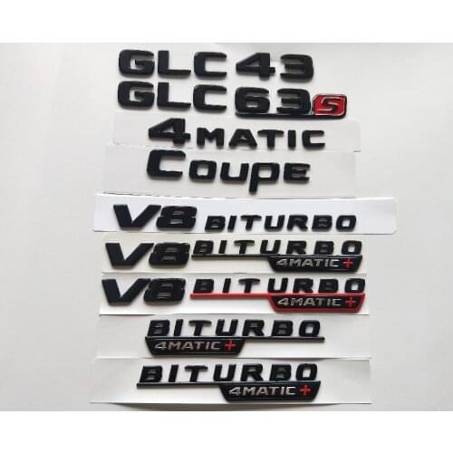 Gloss Black Letters GLC43 GLC63 GLC63s V8 BITURBO 4MATIC+ Fender Trunk Emblem Emblems Badges for Mercedes Benz AMG X253 Coupe
