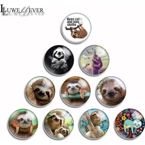 12mm 10mm 14mm 16mm 20mm 25mm 490 Cute Sloth Mix Round Glass Cabochon Jewelry Finding 18mm Snap Button Charm Bracelet