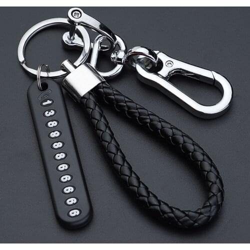 Anti-lost Car Keychain Phone Number Card Keyring Leather Bradied Phone Number Plate Key Ring Auto Vehicle Key Chain Accessories