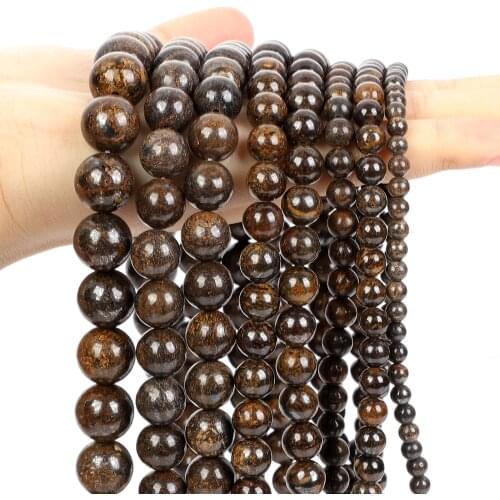 Natural Bronze Stone Beads Smooth Round Loose Spacer Bead For Jewelry Making DIY Bracelet Charm Accessories Strand 4/6/8/10/12MM