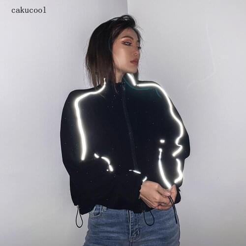 Cakucool 2020 spring dark wind reflective night travel clothing personality fashion short sweater coat women