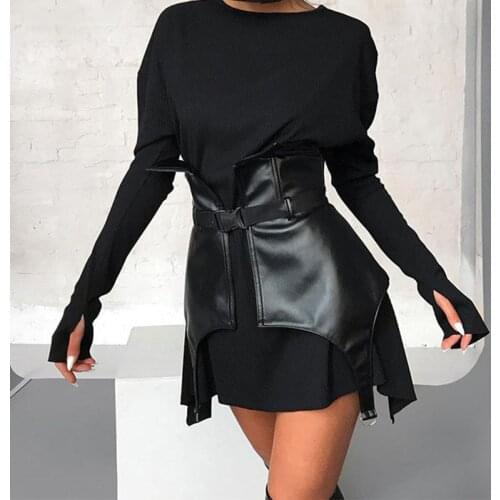 Black PU Leather Belt Buckle Corset Women Spring 2021 Fashion Slim Streetwear Elegant Ladies Corsets