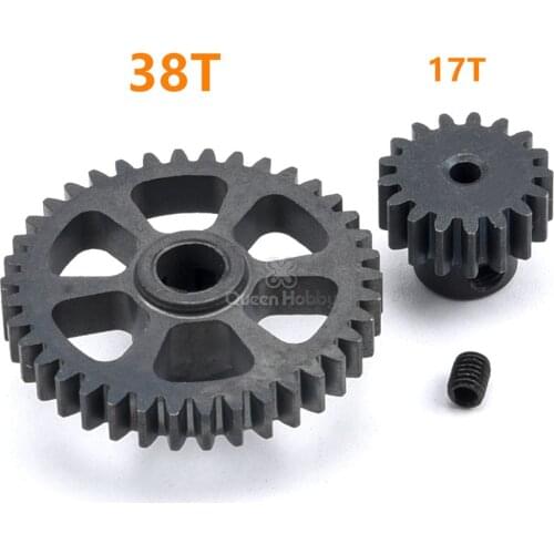 Queen Hobby 38T Steel Metal Diff Main Gear & 17T Motor Pinion Gear Spare Parts for WLtoys RC 1/18 A959 A949 A969 A979 K929