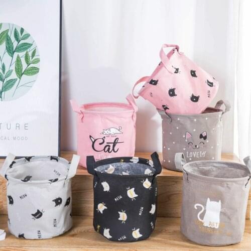 Cotton Linen Desktop Storage Baskets Cartoon Cat Pattern Sundries Underwear Toys Storage Box Cosmetic Books Organizer Container