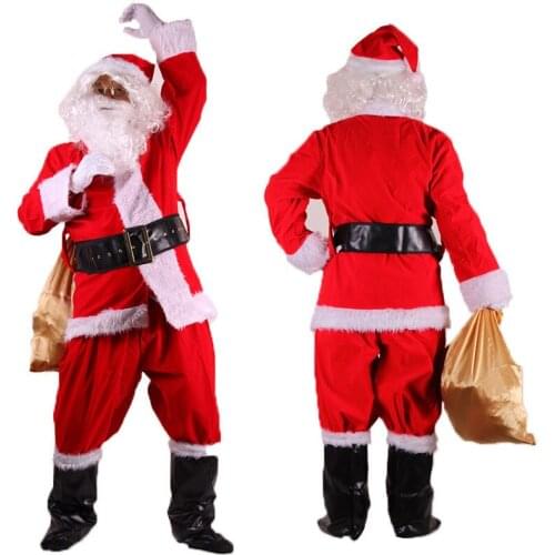 Adult Christmas Santa Claus Costumes Suit Father Fancy Clothes Xmas Cosplay Props Men Coat Pants Beard Belt Hat Christmas Set