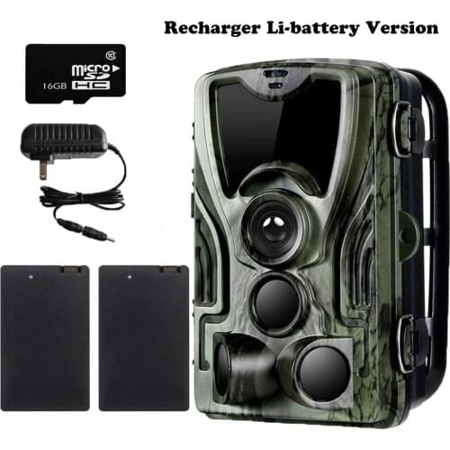 2PCS 5000Mah Recharger Lithium Battery +16GB Micro SD Card Trail Camera 20MP 1080P IP65 Hunting Photo Traps Surveillance
