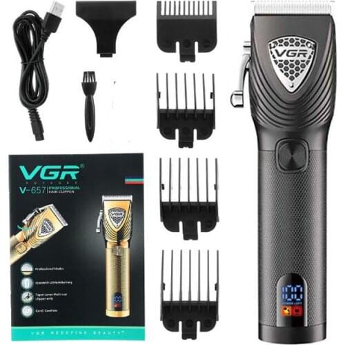 VGR 657 professional hair trimmer rechargeable hair clipper haircut machine oil head clipper white hair carving10W LCD