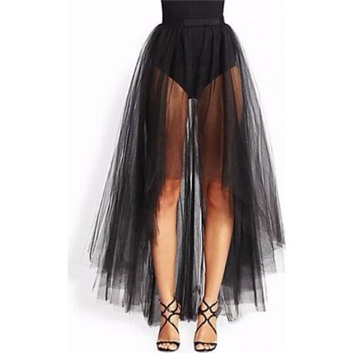Fashion Trend Hilo Women Tulle Skirts See-through Womens A-line Hi-low Eyecatching Tulle Skirt Longo Saia Transparent Skirt