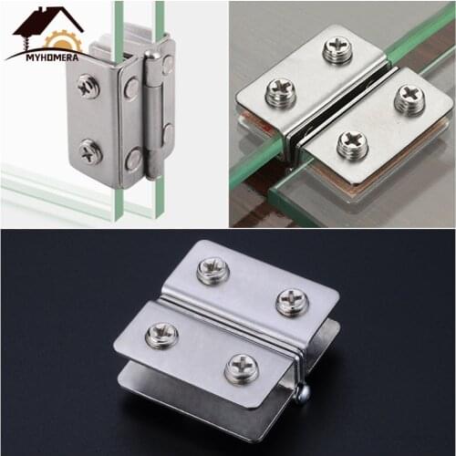 Myhomera Glass Door Hinge Double Sided Clip without Hole Stainless Steel Cabinet Cupboard Glass Clamps Clip for 4-9mm 180 Degree