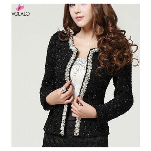 2020 New Women Spring Summer Coat Short Design Elegant Beading Diamond Slim Long Sleeve Plus Size Short Outerwear Jacket