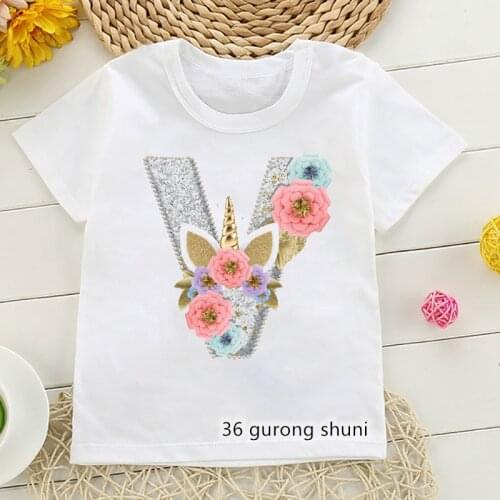 Newly t-shirt for girls unicorn flower letter printing for childrens birthday clothing tops Summer toddler baby tshirt tops