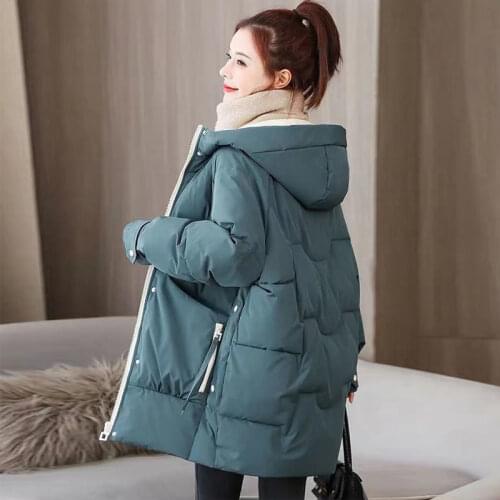 2021 Winter New Loose Mid-Length Cotton Padded Jacket Womens Bread Jacket Hooded Thick Warm Female Coat