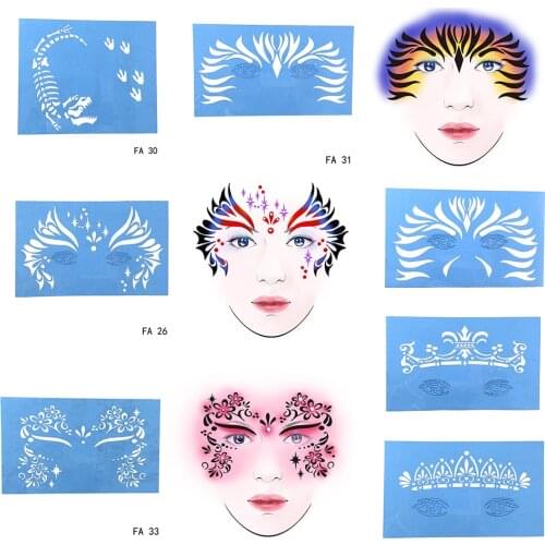 OPHIR Reusable Face Paint Stencil Airbrush Glitter Tattoo Stencil Body Painting Facial Makeup Template 7Pcs/set FA26303132333536