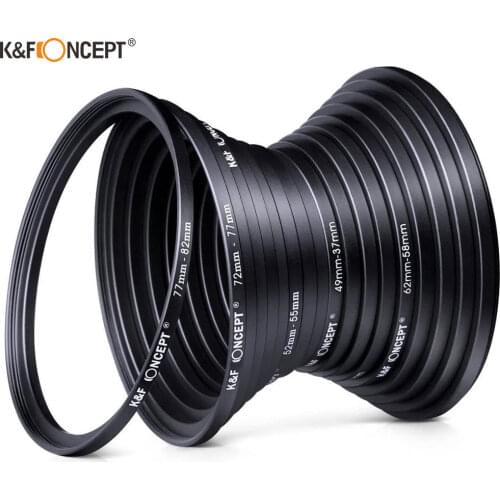 K&F CONCEPT 18pcs Camera Lens Filter Step Up/Down Adapter Ring Set 37-82mm 82-37mm for Canon Nikon Sony DSLR Camera Lens