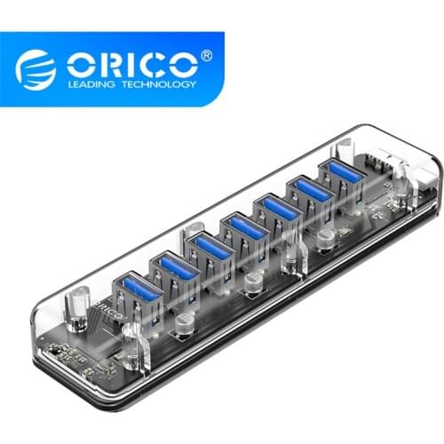 7 Ports USB3.0 Transparent Hub With Micro-USB Power Port 5Gbps 3.0 USB Hub,With indicator light, blue when connected , F7U