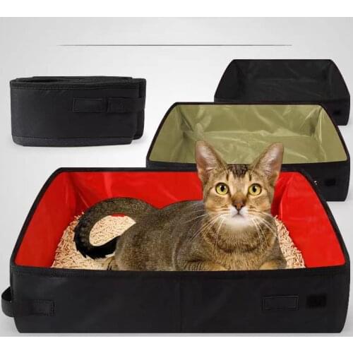 Collapsible Litter Box Foldable Portable Splash-Proof Pet Cat Litter Pan Oxford Cloth Cat Litter Box For Traveling Car Outdoor